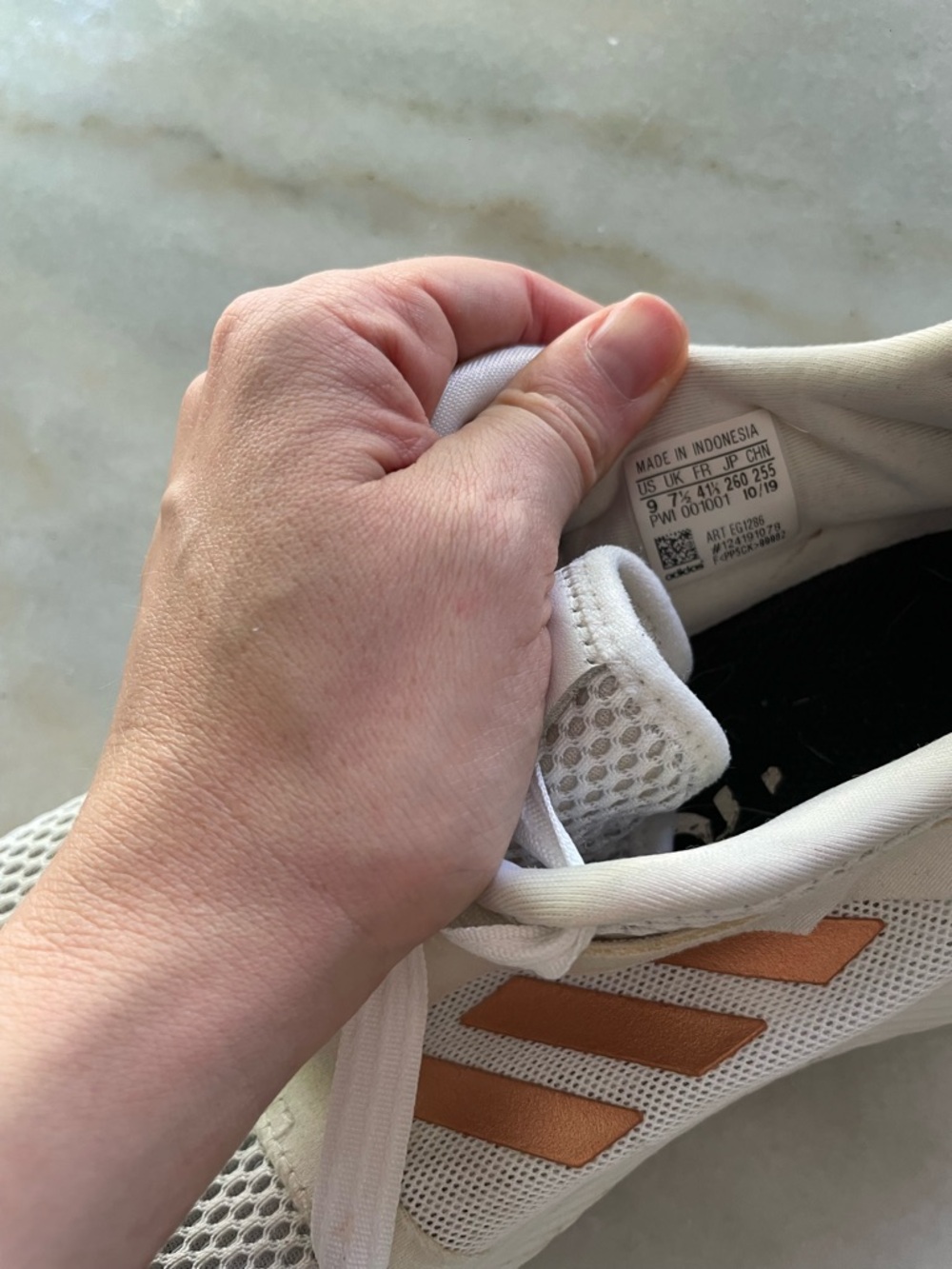 Adidas White Mesh Running Sneakers with Rose Gold Stripes size 9 - Picture 4 of 5